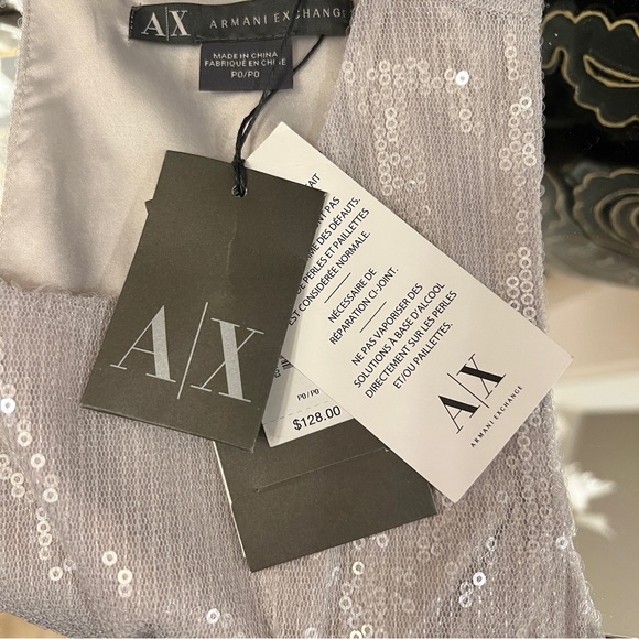 NWT Armani Exchange ICY Sequins Satin Peplum Tiered DRESS 0P - Picture 13 of 13